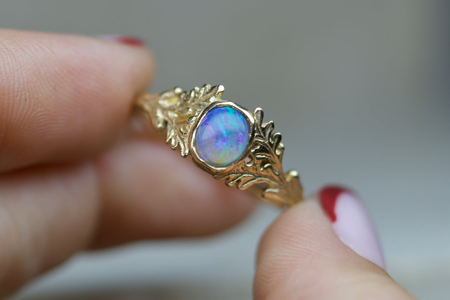 Coober pedy opal & oak leaf ring ( ready to ship )